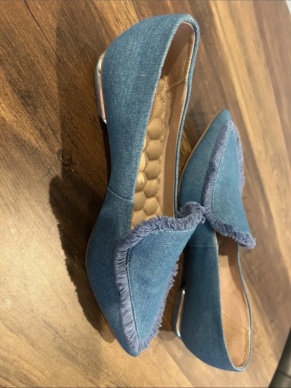 Donald J. Pliner Denim Blue Fringed Pointed Toe Flats